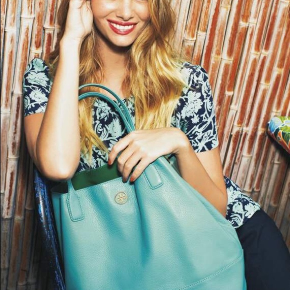 Tory Burch Michelle Angelux Turquoise Tote